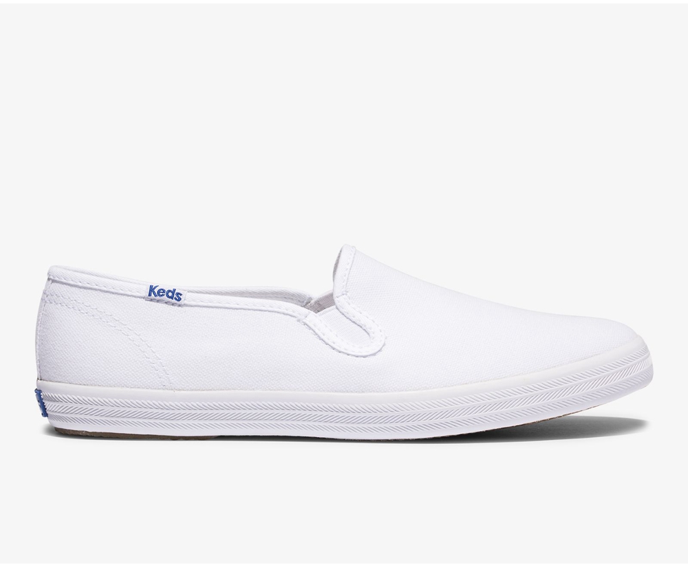 Keds Slip Ons White - Champion Slip On Organic Cotton Canvas - Womens MLDROI-906